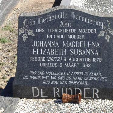 RIDDER Johanna Magdalena Elizabeth Susanna, de  nee BRITZ 1879-1962