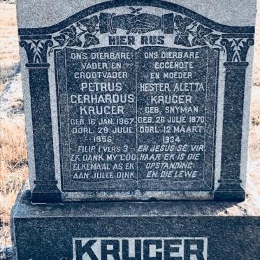 KRUGER Petrus Gerhardus 1867-1956 &amp; Hester Aletta SNYMAN 1870-1934