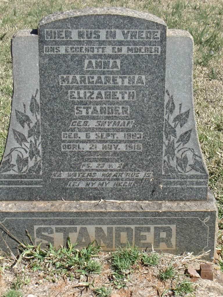 STANDER Anna Margaretha Elizabeth nee SNYMAN 1883-1918