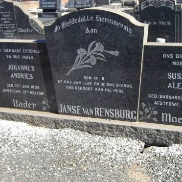 RENSBURG Johannes Andries, Janse van 1888-1961 &amp; Susara Aletta BARNARD 1890-1970