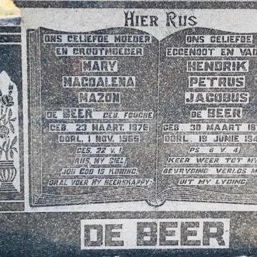 BEER Hendrik Petrus Jacobus, de 1872-1944 &amp; Mary Magdalena Mazon FOUCHE 1876-1965