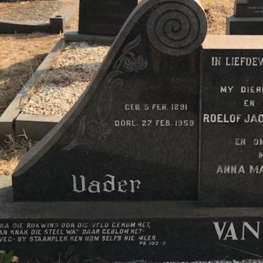 WYK Roelof Jacobus Johannes, van 1891-1959 &amp; Anna Maria Adriana 1909-1993