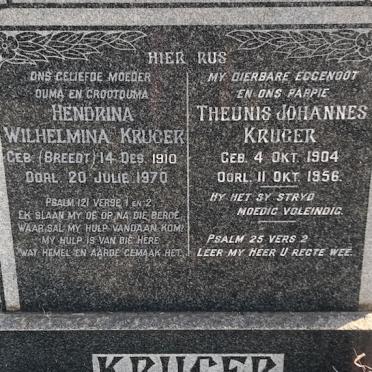 KRUGER Theunis Johannes 1904-1956 &amp; Hendrina Wilhelmina BREEDT 1910-1970