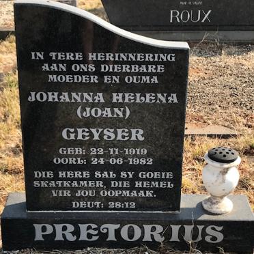 PRETORIUS Johanna Helena, GEYSER 1919-1982