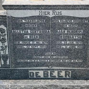 BEER Jan Hendrik Robbertse, de 1874-1951 &amp; Alletha Gertruida FOURIE 1878-1954