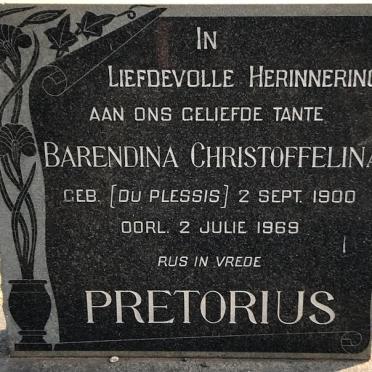 PRETORIUS Barendina Christoffelina nee DU PLESSIS 1900-1969