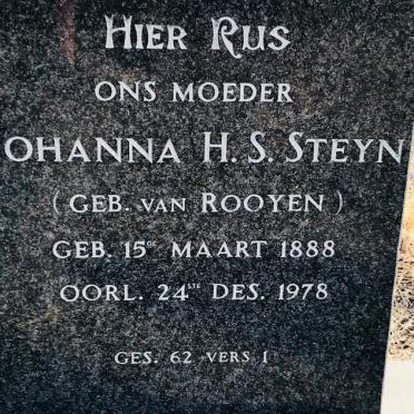 STEYN ?ohanna H.S. nee VAN ROOYEN 1888-1978