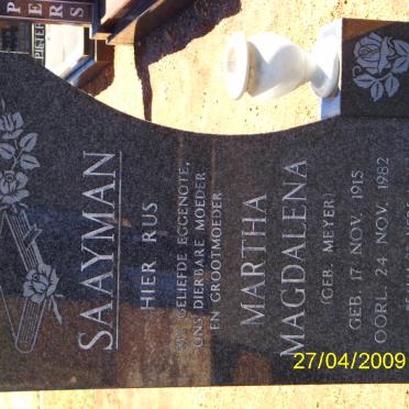 SAAYMAN Martha Magdalena nee MEYER 1915-1982