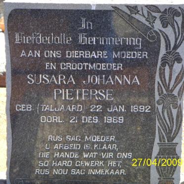 PIETERSE Susara Johanna nee TALJAARD 1892-1969