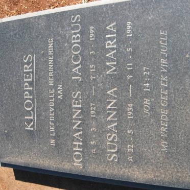 KLOPPERS Johannes Jacobus 1927-1999 &amp; Susanna Maria 1934-1999