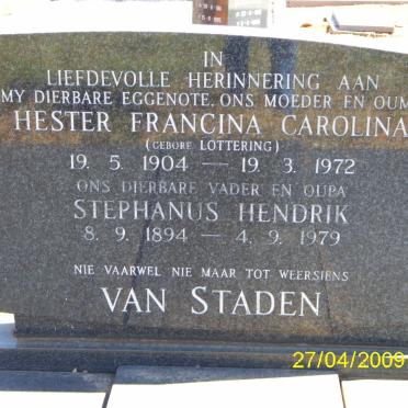 STADEN Stephanus Hendrik, van 1894-1979 &amp; Hester Francina Carolina LOTTERING 1904-1972