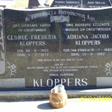 KLOPPERS George Frederik 1883-1972 &amp; Adriana Jacoba VAN STADEN 1893-1963