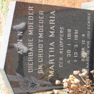 PIETERSE Martha Maria nee KLOPPERS 1918-1991