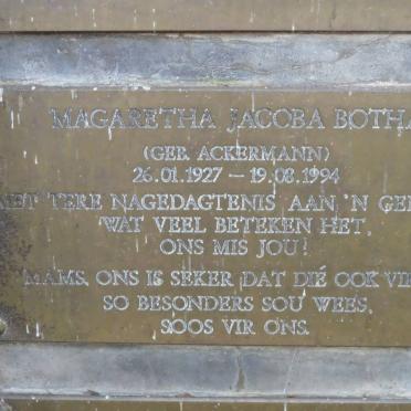 BOTHA Magaretha Jacoba nee ACKERMANN 1927-1994