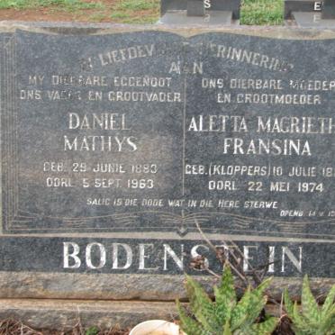 BODENSTEIN Daniel Mathys 1883-1963 &amp; Aletta Magrietha KLOPPERS 1887-1974