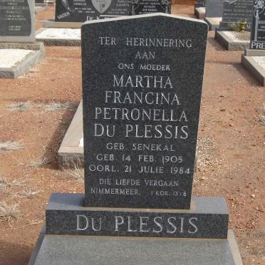 PLESSIS Martha Francina Petronella, du nee SENEKAL 1905-1984