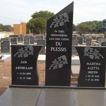 PLESSIS Jan Ardriaan, du 1898-1988 &amp; Martha Aletta HEFER 1908-1992