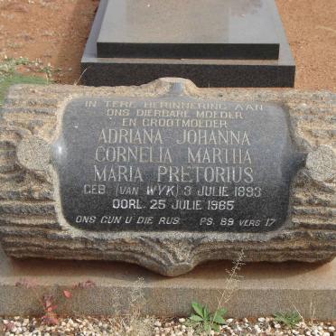 PRETORIUS Adriana Johanna Cornelia Martha Maria nee VAN WYK 1893-1965