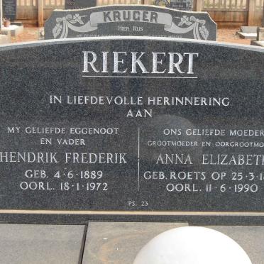 RIEKERT Hendrik Frederik 1889-1972 &amp; Anna Elizabeth ROETS 1892-1990
