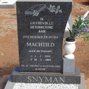 SNYMAN Machtild nee DU PLESSIS 1914-2002