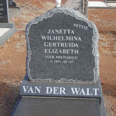 WALT Janetta Wilhelmina Gertruida Elizabeth, van der nee PRETORIUS 1931-