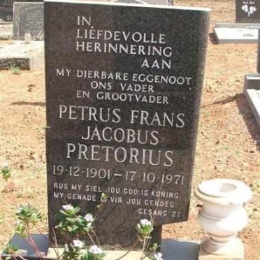 PRETORIUS Petrus Frans Jacobus 1901-1971