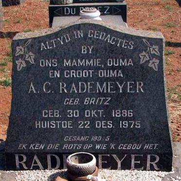 RADEMEYER A.C. nee BRITZ 1886-1975