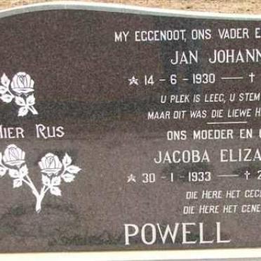 POWELL Jan Johannes 1930-1983 &amp; Jacoba Elizabeth 1933-2000