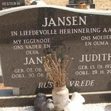 JANSEN Jan 1919--19?? &amp; Judith 1923-2001