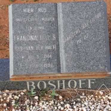 BOSHOFF Francina L.J.S. nee van der WALT 1904-1990