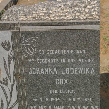 COX Johanna Lodewika nee LUDICK 1904-1961