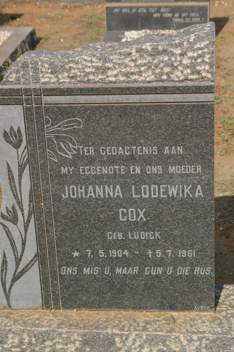 COX Johanna Lodewika nee LUDICK 1904-1961