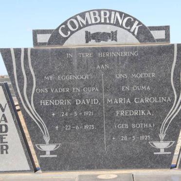 COMBRINCK Hendrik David 1921-1975 &amp; Maria Carolina Fredrika BOTHA 1925-