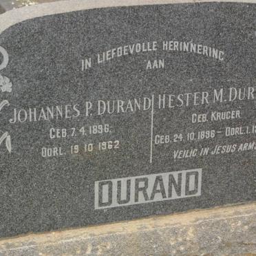 DURAND Johannes P. 1896-1962 &amp; Hester M. KRUGER 1896-1955