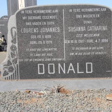 DONALD Lourens Johannes 1898-1973 &amp; Susanna Catharina WEIDEMAN 1907-1994