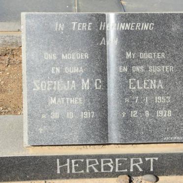 HERBERT Sofieja M.C. nee MATTHEE 1917- :: HERBERT Elena 1953-1978