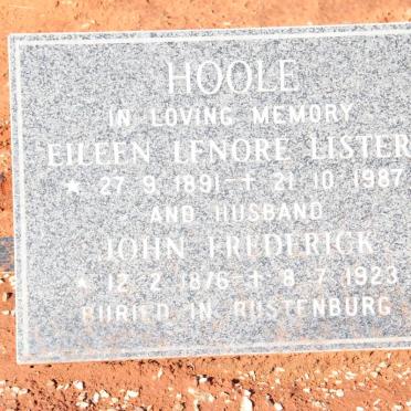 HOOLE John Frederick 1876-1923 &amp; Eileen Lenore LISTER 1891-1987