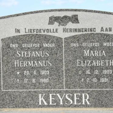 KEYSER Stefanus Hermanus 1903-1980 &amp; Maria Elizabeth 1903-1981