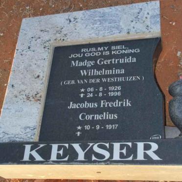 KEYSER Jacobus Fredrik Cornelius 1917- &amp; Madge Gertruida Wilhelmina VAN DER WESTHUIZEN 1926-1996
