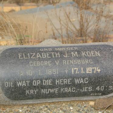 KOEN Elizabeth J.M. nee V. RENSBURG 1891-1974