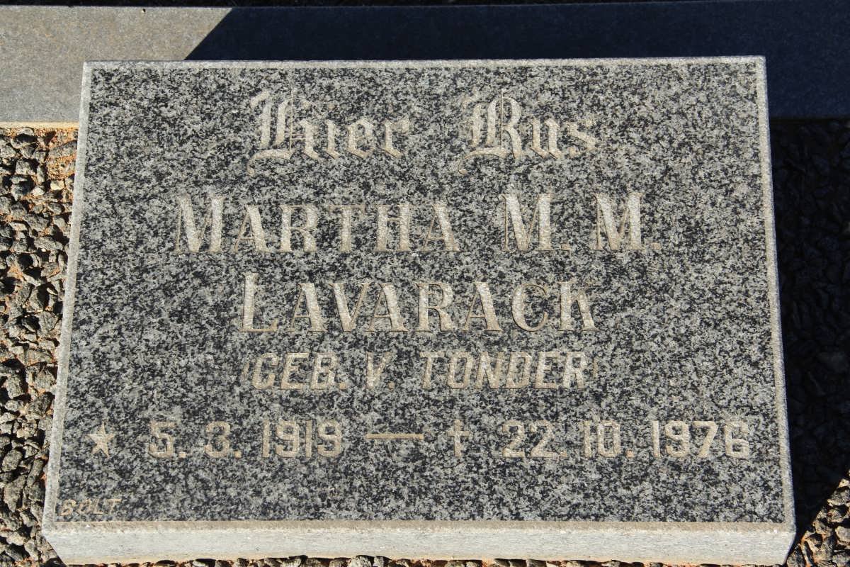 LAVARACK Martha M.M. nee V. TONDER 1919-1976