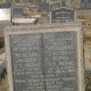MERWE Nicolaas Jacobus, v.d. 1881-1952 &amp; Wilhelmina Fredrika Sophia 1886-1957
