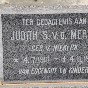 MERWE Judith S., v.d. nee VAN NIEKERK 1918-1972