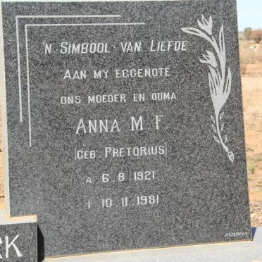 NIEKERK Anna M.F., van nee PRETORIUS 1921-1981