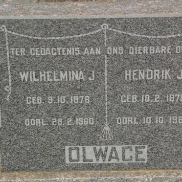 OLWAGE Hendrik J. 1878-1960 &amp; Wilhelmina J. 1878-1960