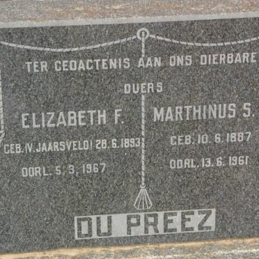 PREEZ Marthinus S.P., du 1887-1961 &amp; Elizabeth F. V. JAARSVELD 1893-1967