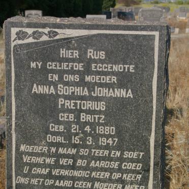 PRETORIUS Anna Sophia Johanna nee BRITZ 1880-1947