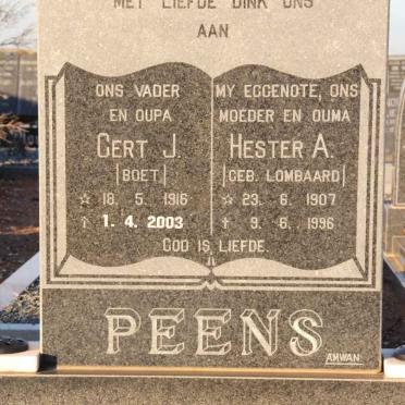 PEENS Gert J. 1916-2003 &amp; Hester A. LOMBAARD 1907-1998