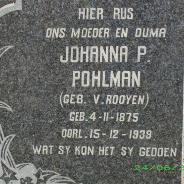 POHLMAN Johannes W. 1889-1970 &amp; Johanna P. VAN ROOYEN 1875-1939