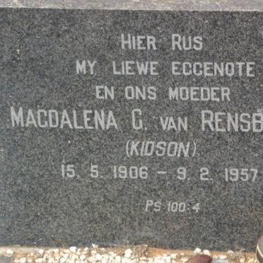 RENSBURG Magdalena C., van nee KIDSON 1906-1957